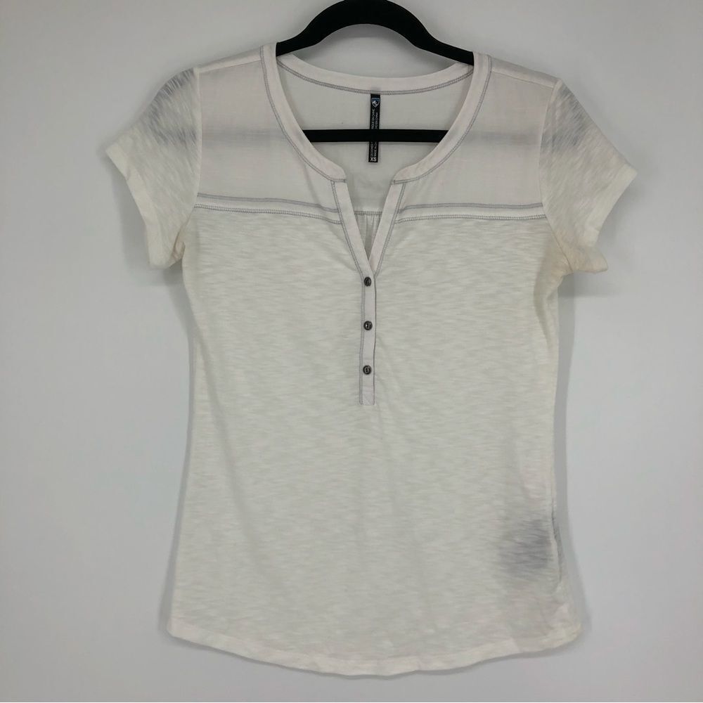 Kuhl Henley Tshirt Womens‎ Extra Small White Short Sleeve Split Neck Outdoor